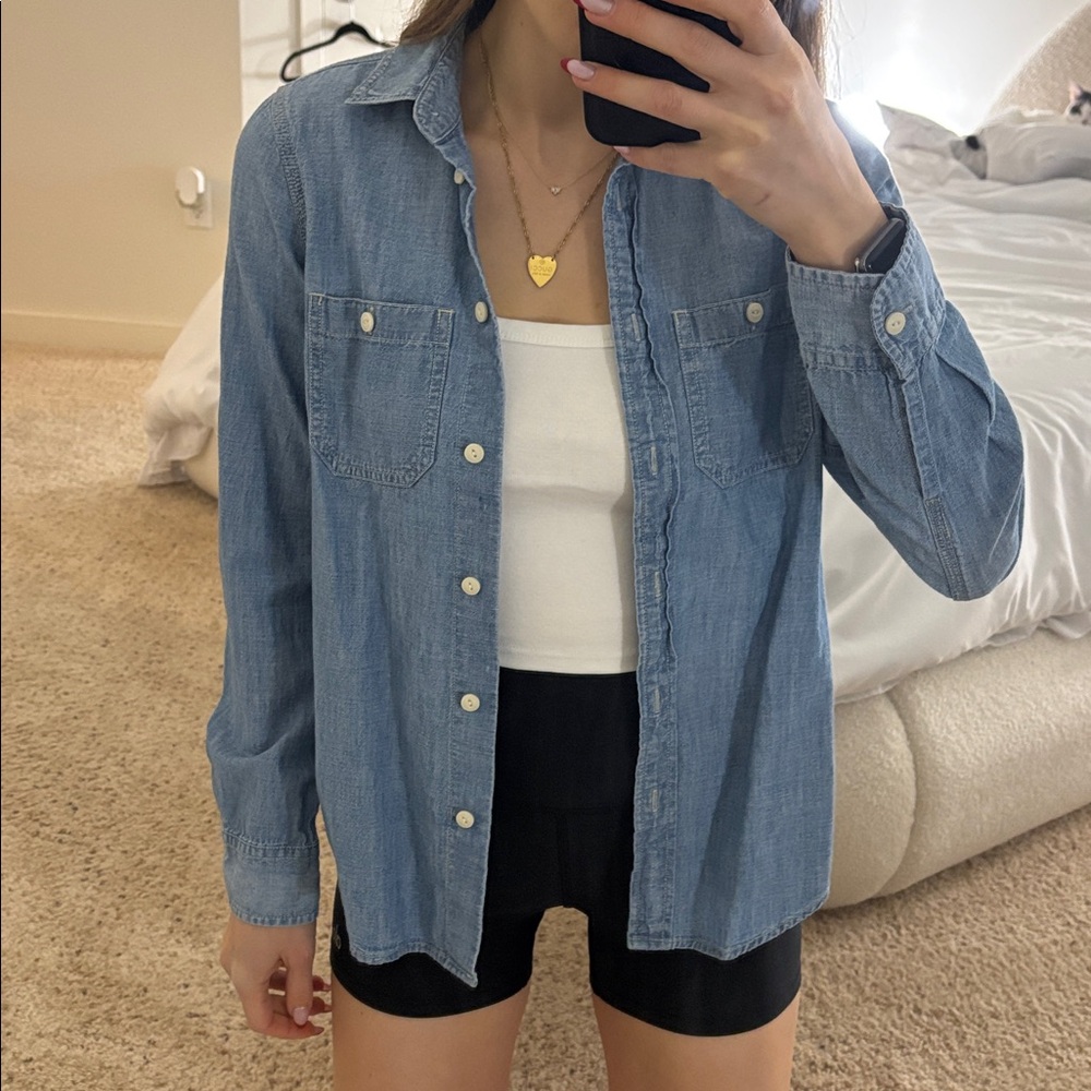 Denim chambray j.crew point sur 00 Long Sleeve Shirt button down collared